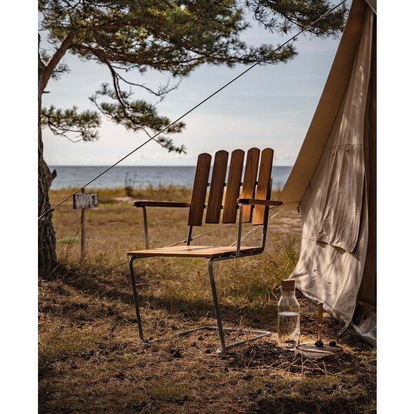 Grythyttan Stålmöbler nojatuoli A2 käsittelemätön tiikki/kuumasinkitty kuva