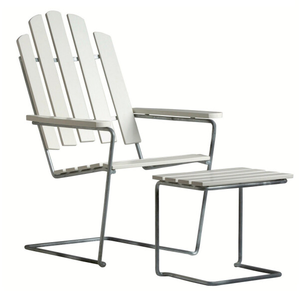 Grythyttan Stålmöbler aurinkotuoli A3 valkoinen/kuumasinkitty image