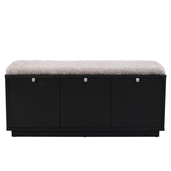 103766 a Confetti bench w 3drawers black sheepskin imitation2 kuva