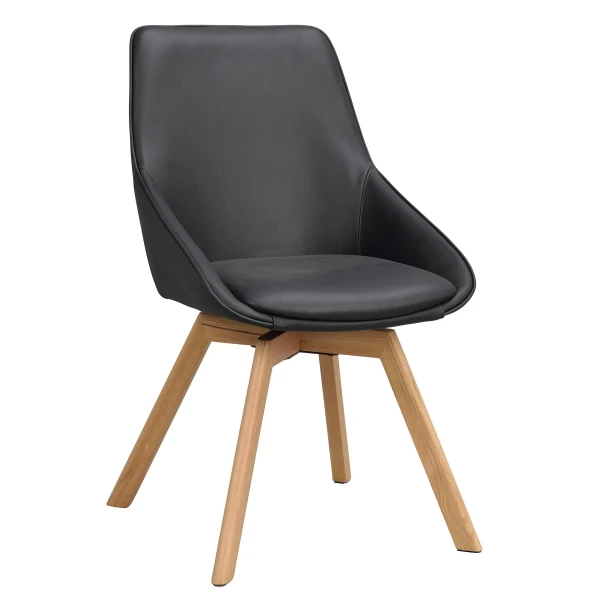 118130 b sb b Alison swivelchair black leather oak kuva