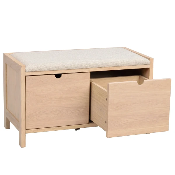 121052 det1 Hillmond bench w drawers Beige fabric whitewashed oak kuva