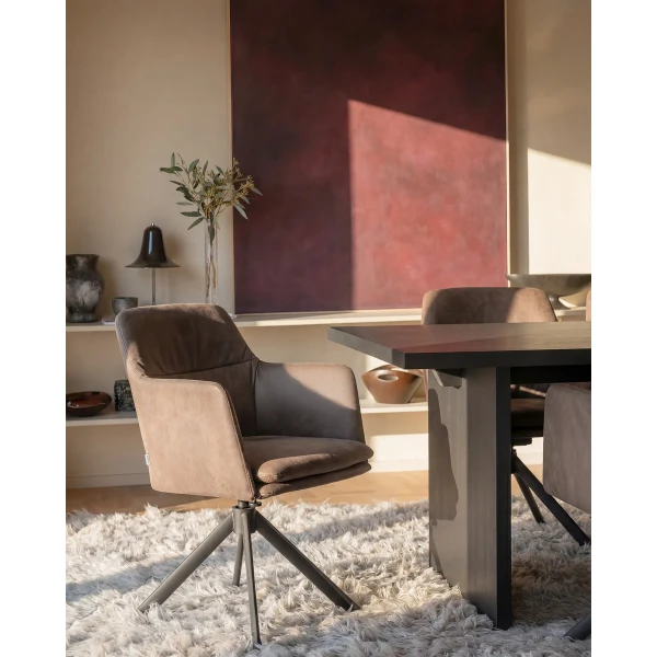123280 120352 b mb Gladstone chair leather fabric brown Emmett dining table brown 2 kuva
