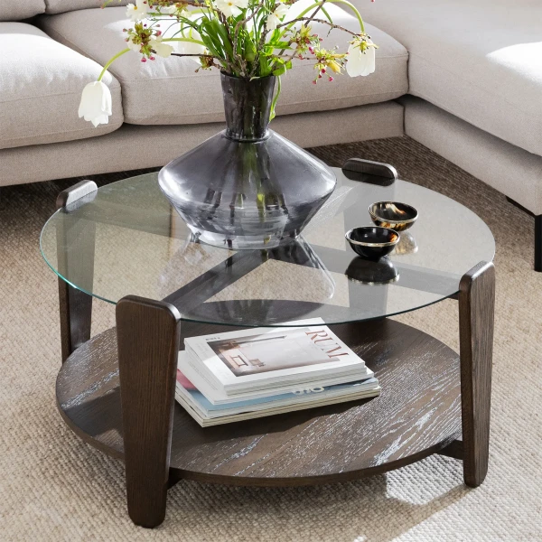 129153 121274 b mb Corwin sofa 35 seater chaise longue R light beige Arran coffee table brown oak glass kuva