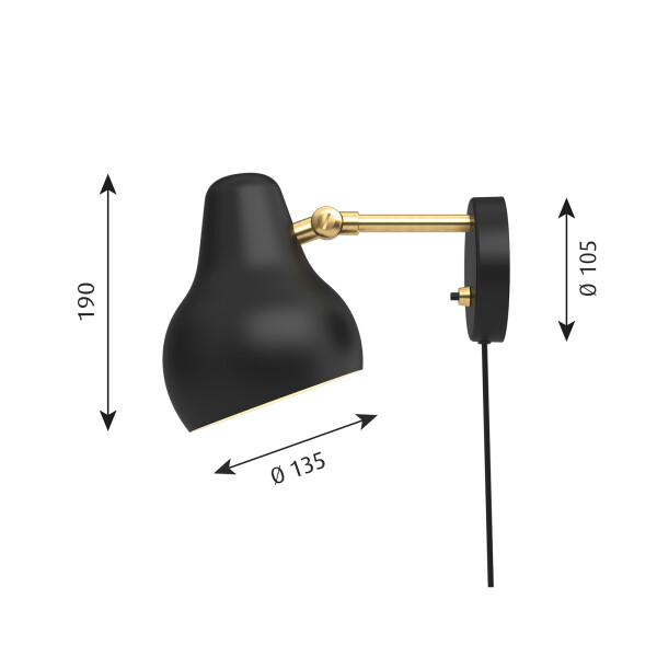 louis poulsen VL38 seinävalaisin mitat musta kuva