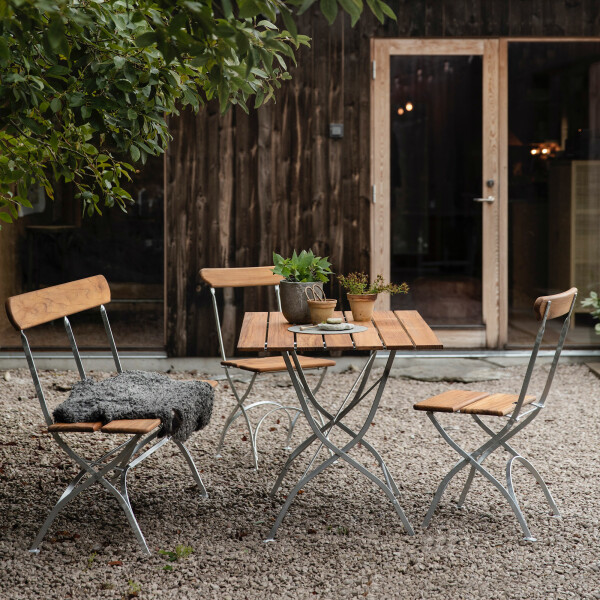 Grythyttan Stålmöbler BRYGGERI pöytä 110 käsittelemätön tiikki/kuumasinkitty kuva