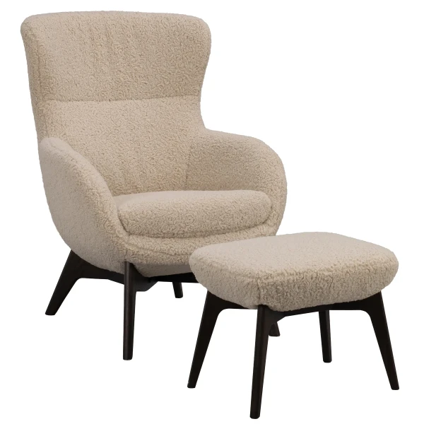 270021 b sb a Dunbrody loungechair w footstool lightbeige sheep look darkbrown oak kuva