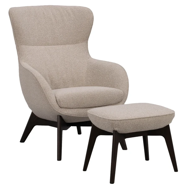 270031 b sb a Dunbrody loungechair w footstool lightbeige fabric darkbrown oak kuva