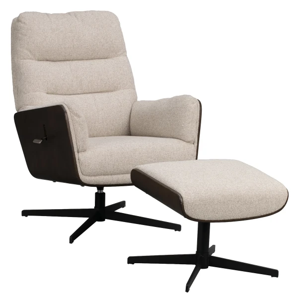 270054 b sb a Broderick swiveltilt loungechair w footstool lightbeige dark oak kuva