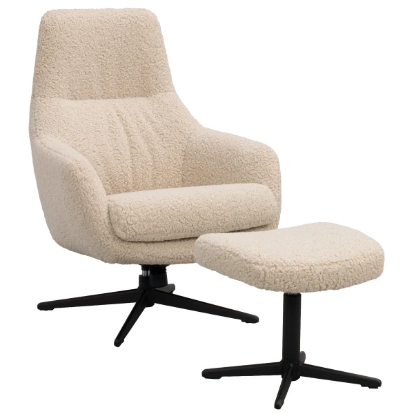 270060 b sb a Kersey swiveltilt loungechair w footstool lightbeige sheep look darkbrown kuva