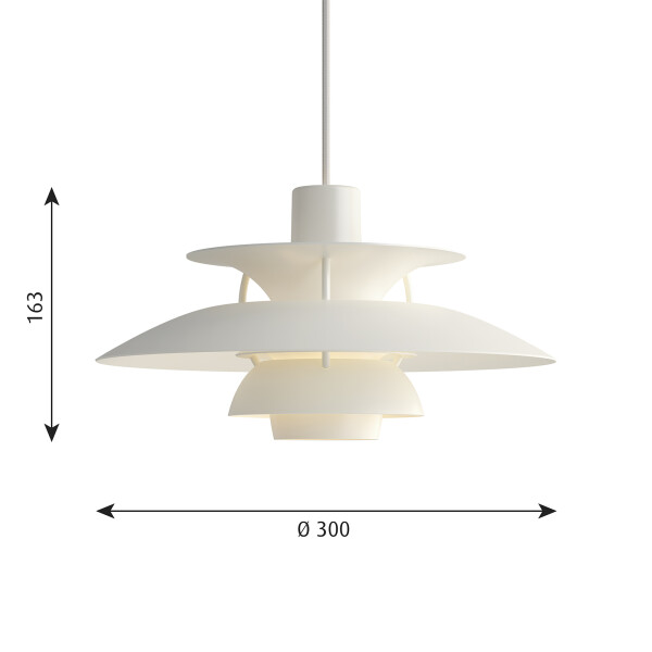 Louis Poulsen PH 5 Mini Monochrome valkoinen mitat kuva