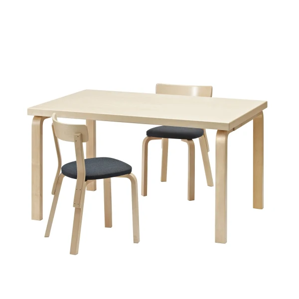 Aalto Table rectangular 82B birch Chair 69 upholstered Rauno Traskelin master kuva