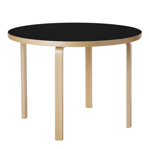 Aalto Table round 90A black linoleum WEB master kuva