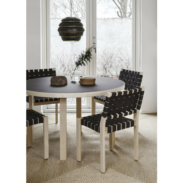 Artek 91 pöytä Ø125cm koivu/musta linoleumi kuva