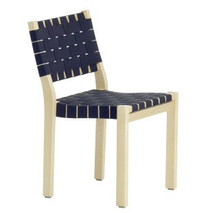 Artek 611 stol björk/sadelgjord svart/blå image