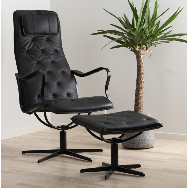 Bröderna Anderssons CHIC nojatuoli + rahi nahka classic musta image