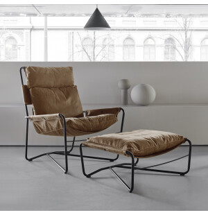 Interface BUG fåtölj + fotpall läder dunes camel image