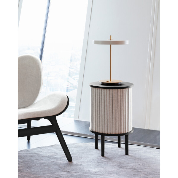 UMAGE A Conversation Piece black oak white sands Audacious side table Asteria table pearl white kuva
