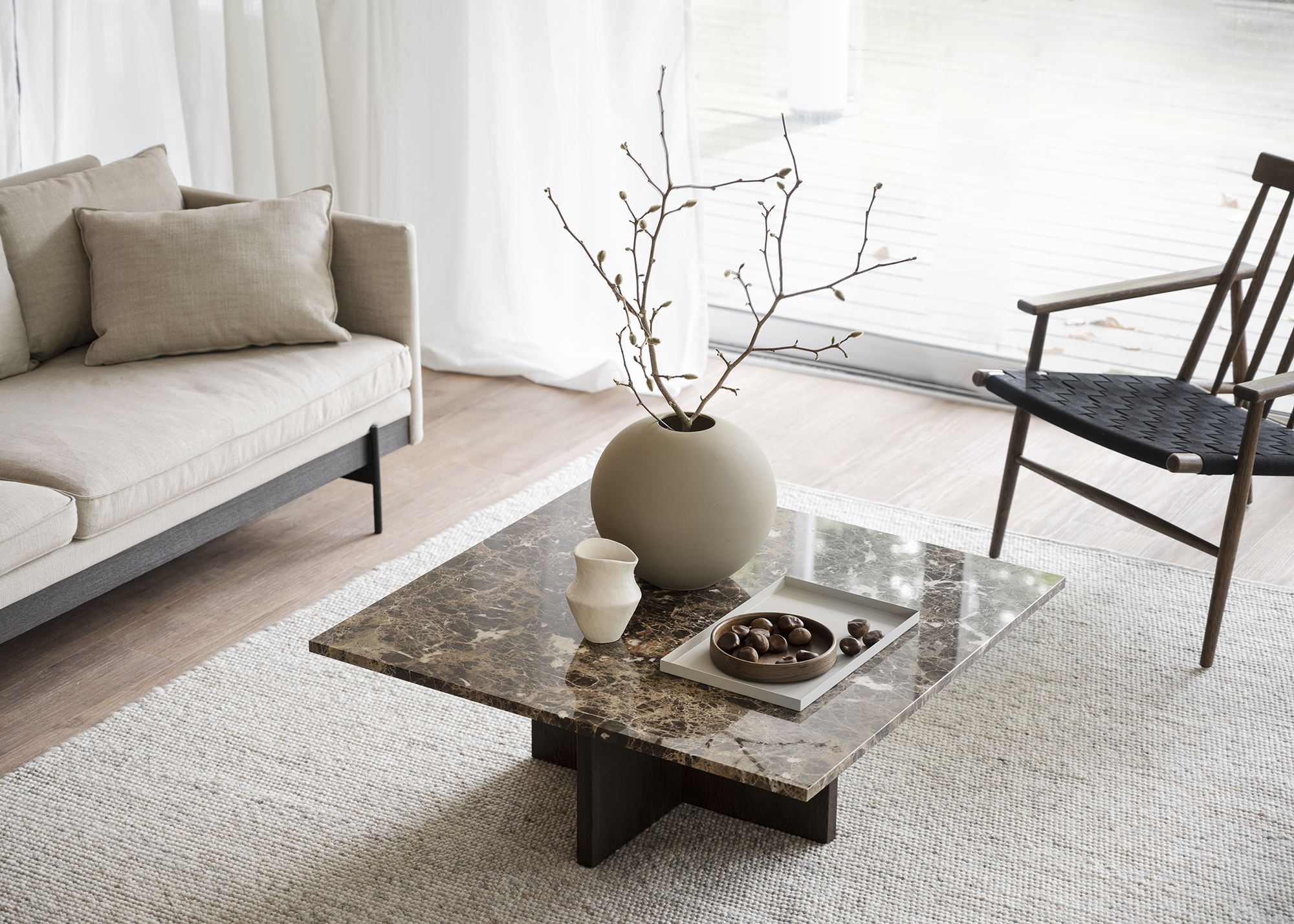 Rowico BROOKSVILLE sohvapöytä 90x90, ruskea marmori » Wilma Interiör