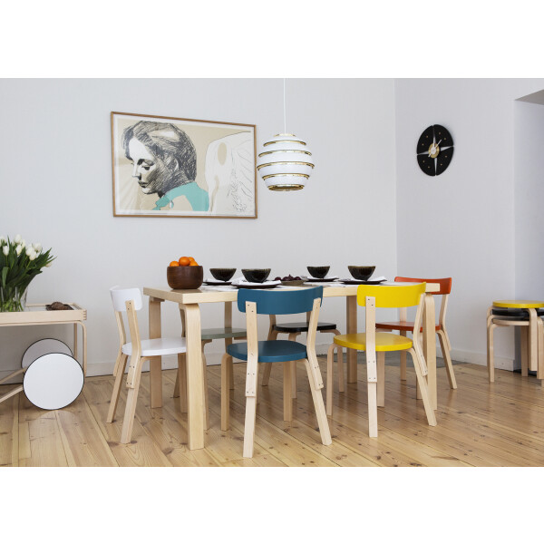 Aalto Table rectanqular 82B, Chair 69, Tea Trolley 900, Pendant Light A331 Beehive, Stool 60 image