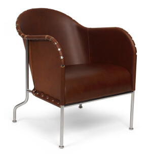 Källemo BRUNO nojatuoli tärnsjö nahka ruskea vintage 9267/matta kromattu kuva