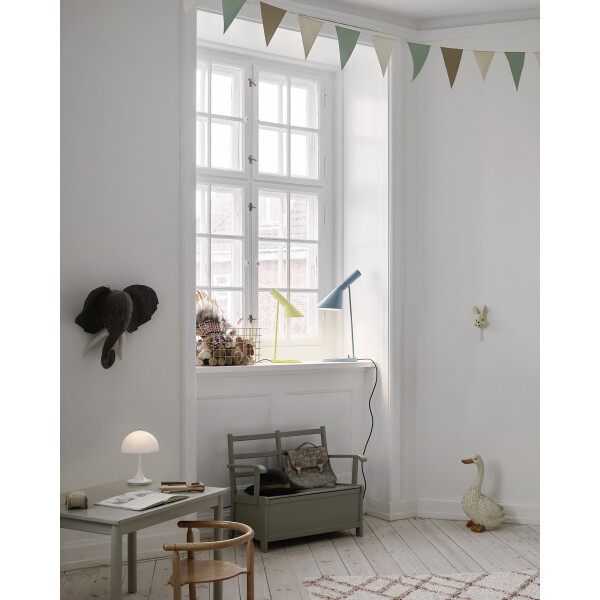 AJ Mini Soft Lemon AJ Table Dusty Blue interior image