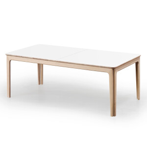 Skovby 27 ruokapöytä 205-511x101 cm, valkoinen laminaatti/öljytty tammi kuva