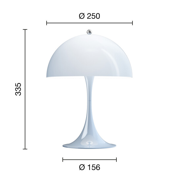 LP Panthella 250 Table Opal Pale Blue Measurement kuva