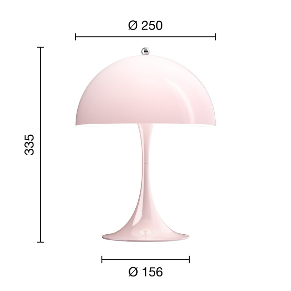 LP Panthella 250 Table Opal Pale Rose Measurement kuva