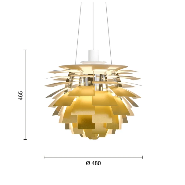 PH Artichoke EU 480 Brass Chrome Measurement kuva