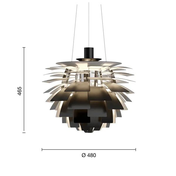 PH Artichoke EU 480 Black Chrome Measurement kuva