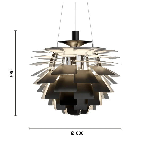 PH Artichoke EU 600 Black Chrome Measurement kuva