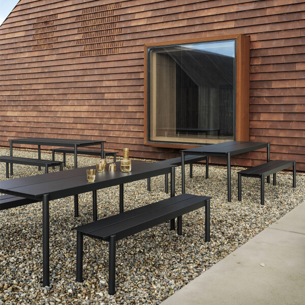 Muuto Linear steel table 200 black bench 170 black kuva