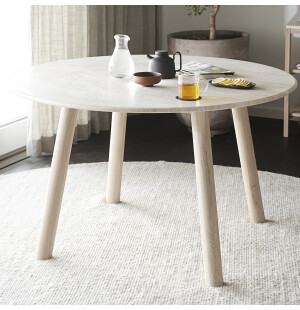 Rowico TARANSAY matbord Ø125 cm, travertin/vitpigmenterad ek image