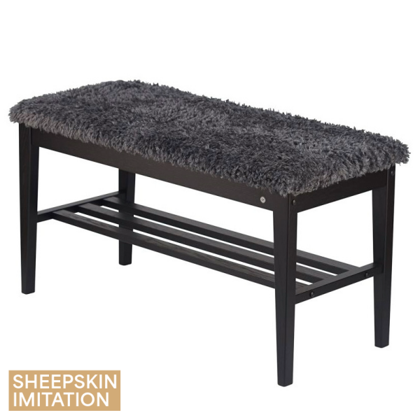 Oscarssons Mobel Nadja bench black faux sheepskin dark grey kuva