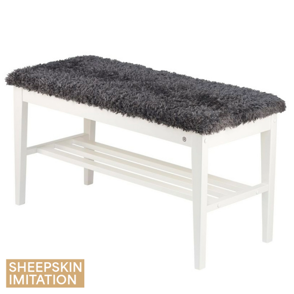 Oscarssons Mobel Nadja bench white faux sheepskin dark grey kuva