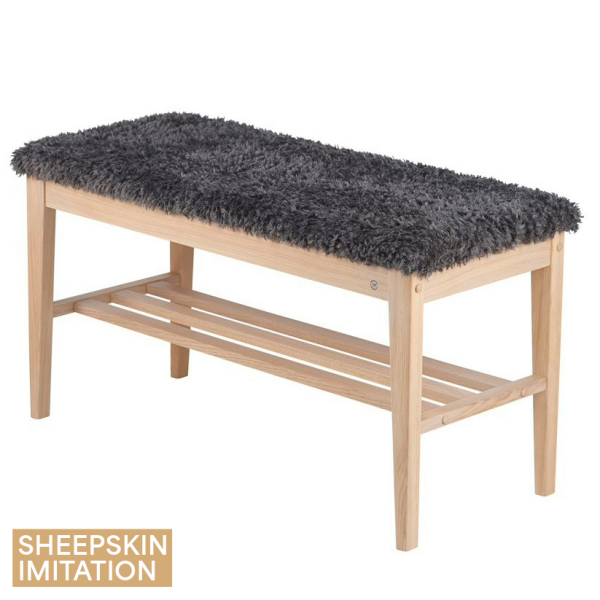 Oscarssons Mobel Nadja bench white oil faux sheepskin dark grey kuva