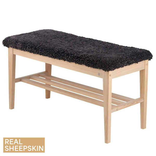 Oscarssons Mobel Nadja bench white oil real sheepskin dark grey kuva