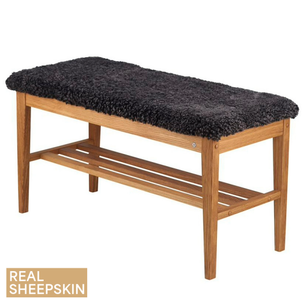 Oscarssons Mobel Nadja bench oil real sheepskin dark grey image