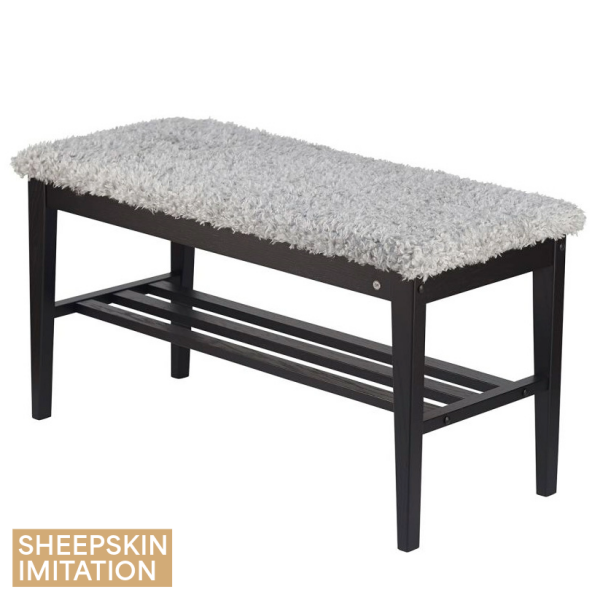 Oscarssons Mobel Nadja bench black faux sheepskin light grey kuva