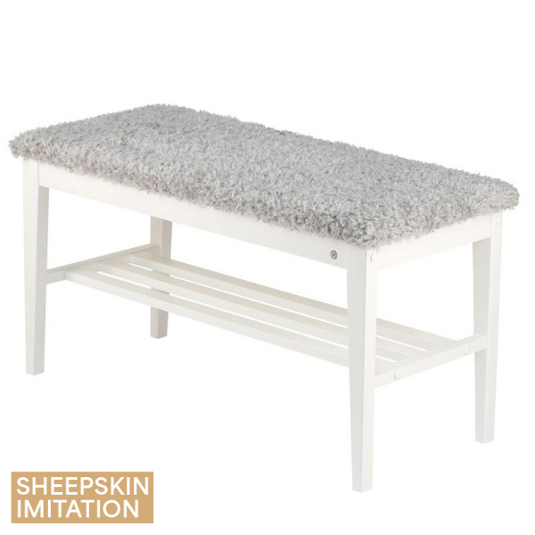 Oscarssons Mobel Nadja bench white faux sheepskin light grey kuva