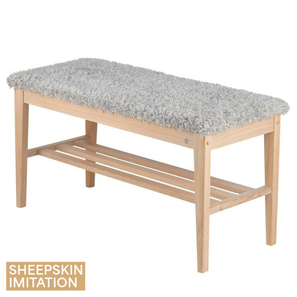 Oscarssons Mobel Nadja bench white oil faux sheepskin light grey kuva