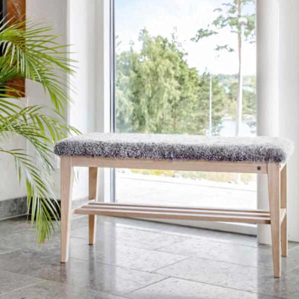 Oscarssons Mobel Nadja bench white oil sheepskin grey kuva