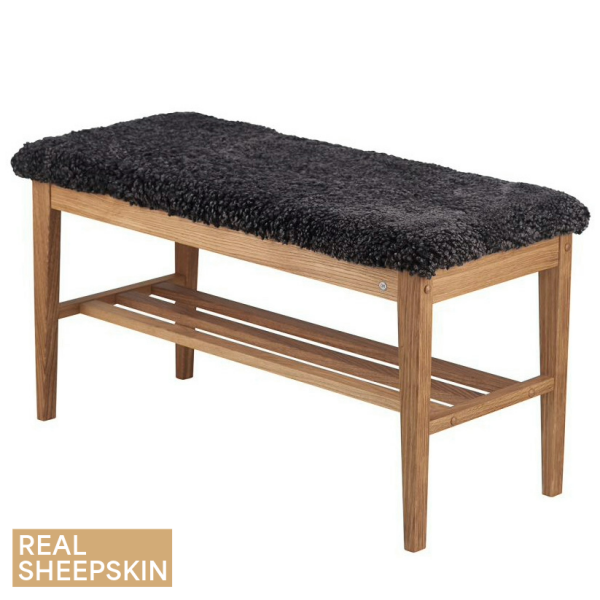 Oscarssons Mobel Nadja bench lacquered sheepskin dark image