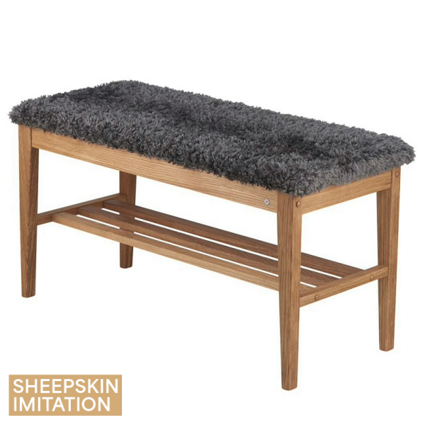 Oscarssons Mobel Nadja bench lacquered sheepskin look dark grey image