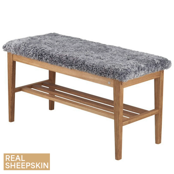 Oscarssons Mobel Nadja bench lacquered sheepskin light grey kuva