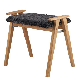 Oscarssons Möbel ALME jakkara, lakattu tammi/tummanharmaa lampaantalja tai -jäljitelmä kuva