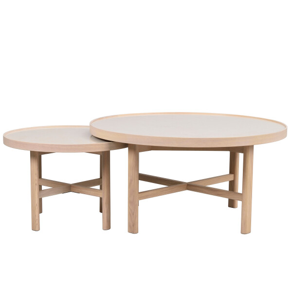 Marsden coffee tables 90+60 beige ceramics whitewashed oak kuva