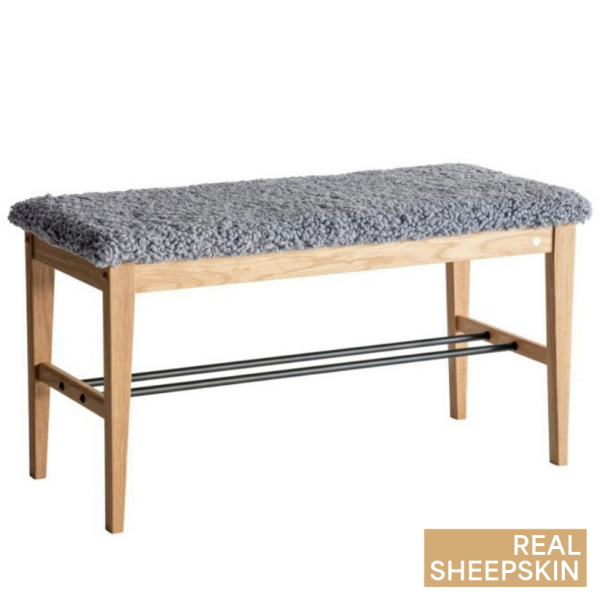 Oscarssons Mobel Cora bank farskinns ljusgra lackad ek kuva