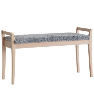 Oscarssons Möbel MEJA penkki, valkoöljytty tammi/vaaleanharmaa lampaantalja tai -jäljitelmä kuva