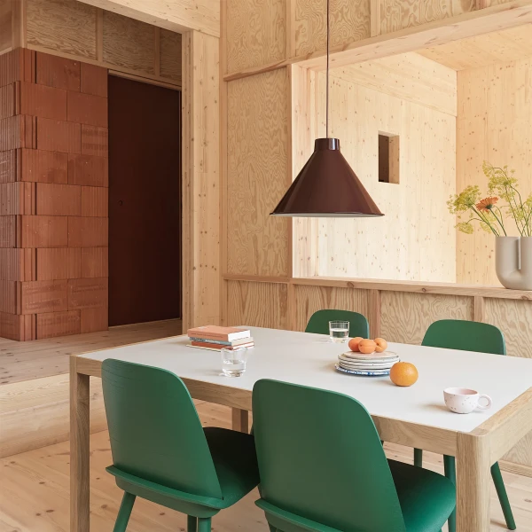 Muuto top pendant deep red 38 workshop table image